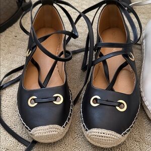 Crown Vintage Black Lace-Up Espadrilles